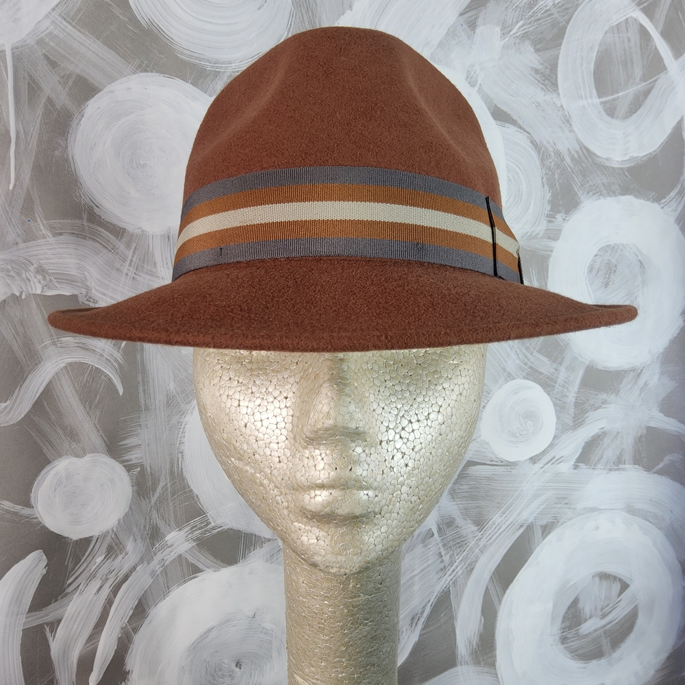 BORGES & SCOTT Rust Brown 100% Wool Felt Fedora Hat Water Resistance Unisex Cool